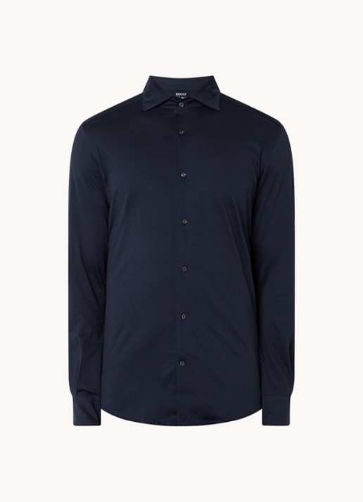 Boggi Milano Regular fit overhemd van jersey met stretch  - voorkant donkerblauw