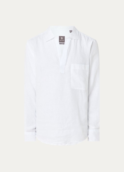 Boggi Milano Regular fit overhemd van linnen met borstzak - voorkant 2 wit