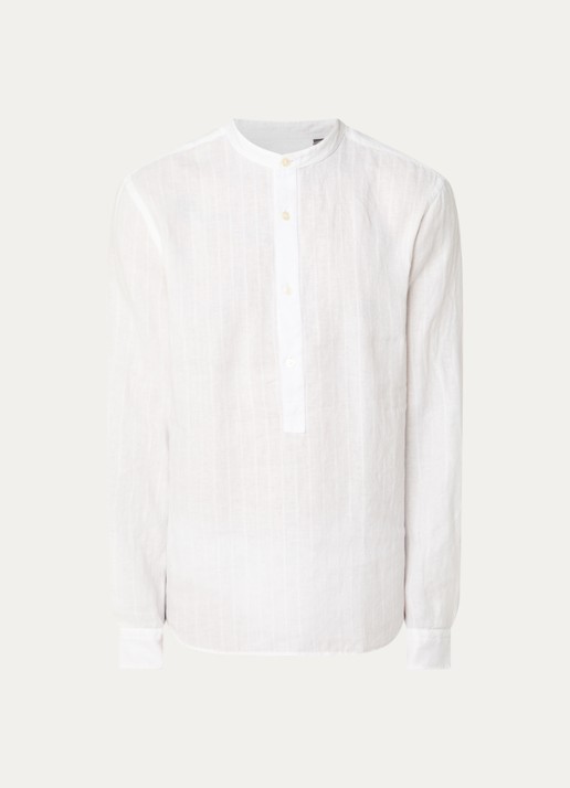 Boggi Milano Regular fit overhemd van linnen  - voorkant 2 wit