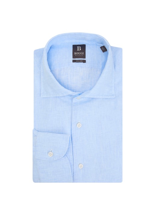 Boggi Milano Regular fit overhemd van linnen - voorkant 2 blauw