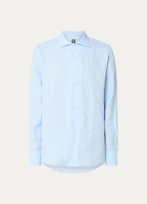 Boggi Milano Regular fit overhemd van linnen - voorkant 3 blauw