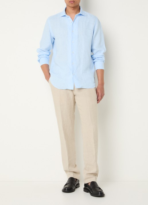 Boggi Milano Regular fit overhemd van linnen - voorkant 4 blauw