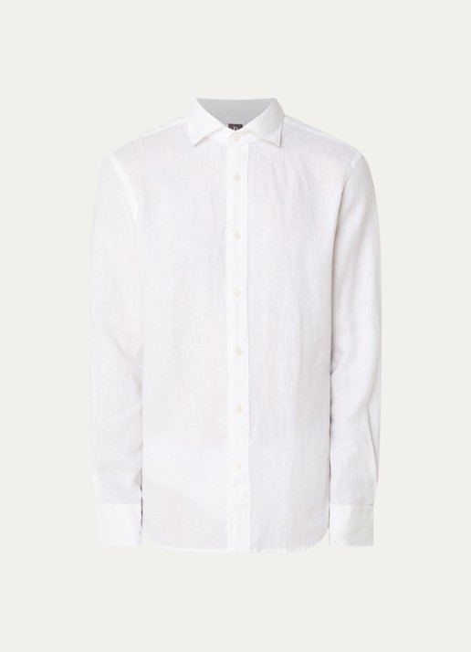 Boggi Milano Regular fit overhemd van linnen  - voorkant 4 wit
