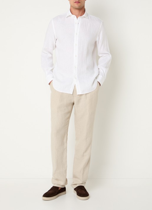 Boggi Milano Regular fit overhemd van linnen  - voorkant 5 wit