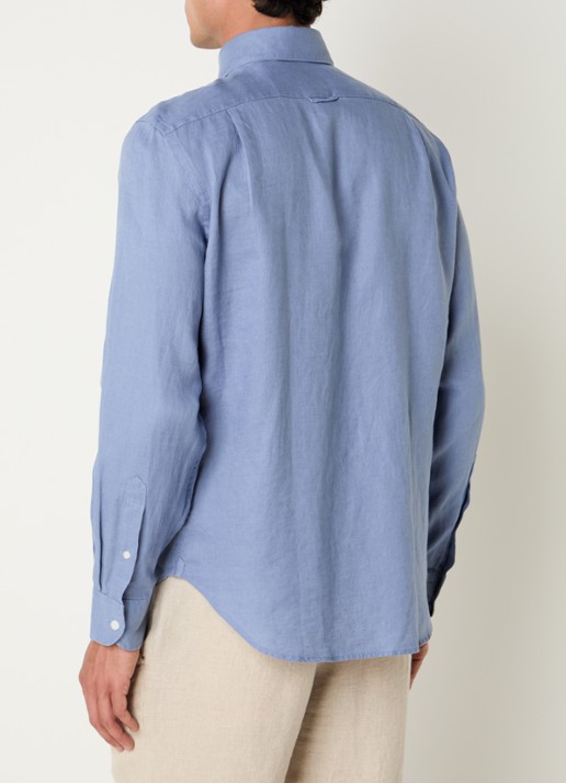 Boggi Milano Regular fit overhemd van linnen  - achterkant 5 blauw