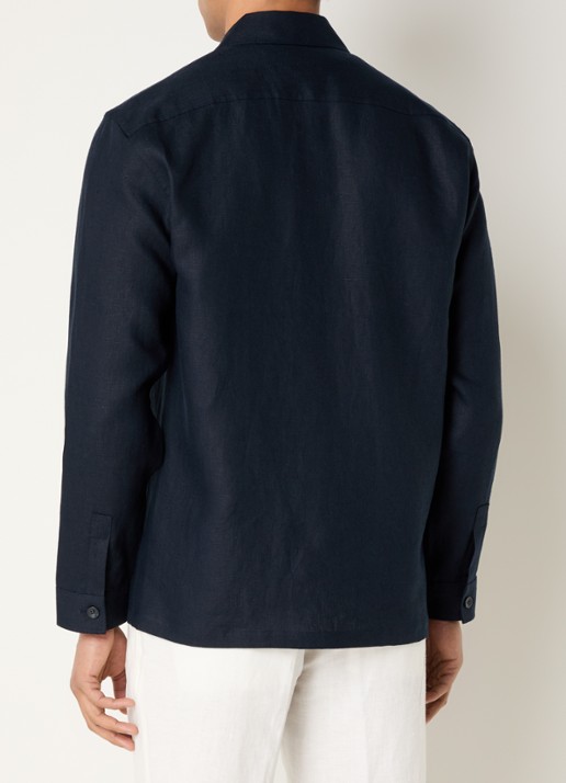 Boggi Milano Regular fit overshirt van linnen met borstzakken - achterkant 3 donkerblauw