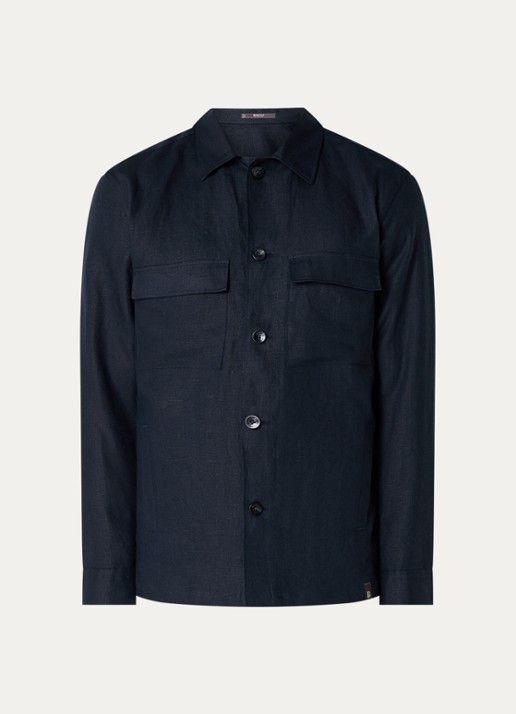 Boggi Milano Regular fit overshirt van linnen met borstzakken - voorkant donkerblauw