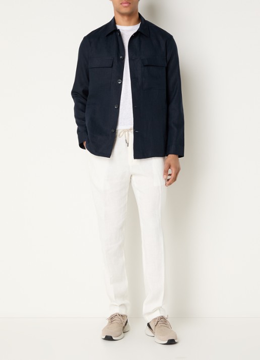 Boggi Milano Regular fit overshirt van linnen met borstzakken - voorkant 2 donkerblauw