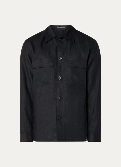 Boggi Milano Regular fit overshirt van linnen met borstzakken - voorkant zwart