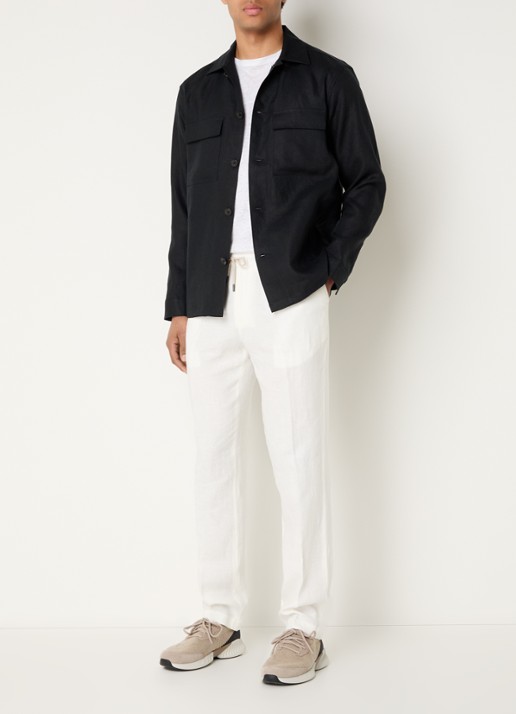 Boggi Milano Regular fit overshirt van linnen met borstzakken - voorkant 2 zwart