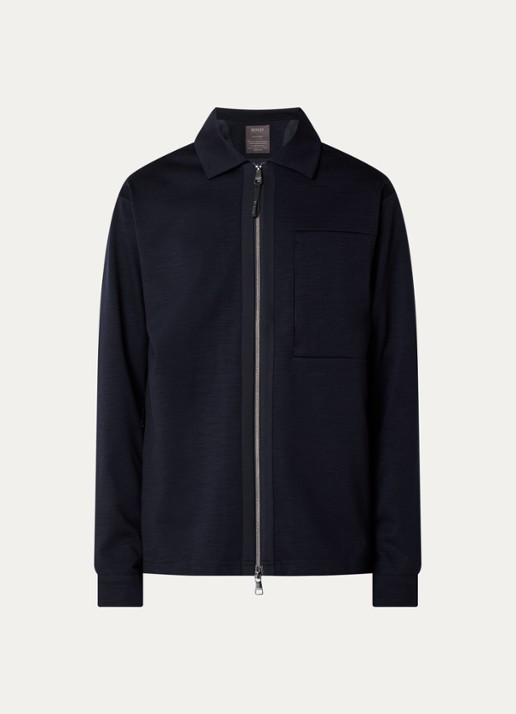 Boggi Milano Regular fit overshirt van wol - voorkant donkerblauw