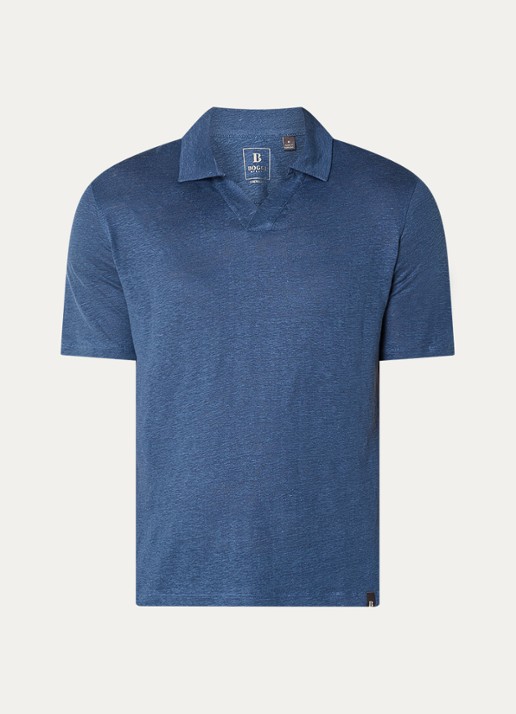 Boggi Milano Regular fit polo in linnenblend met stretch - voorkant petrol