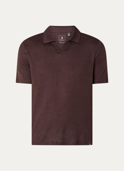 Boggi Milano Regular fit polo in linnenblend met stretch - voorkant 2 donkerbruin