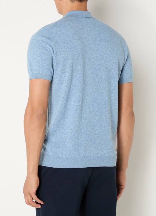 Boggi Milano Regular fit polo in linnenblend met stretch - achterkant blauwgrijs