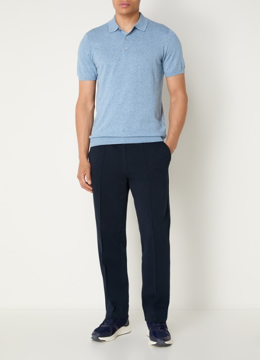 Boggi Milano Regular fit polo in linnenblend met stretch - voorkant 3 blauwgrijs