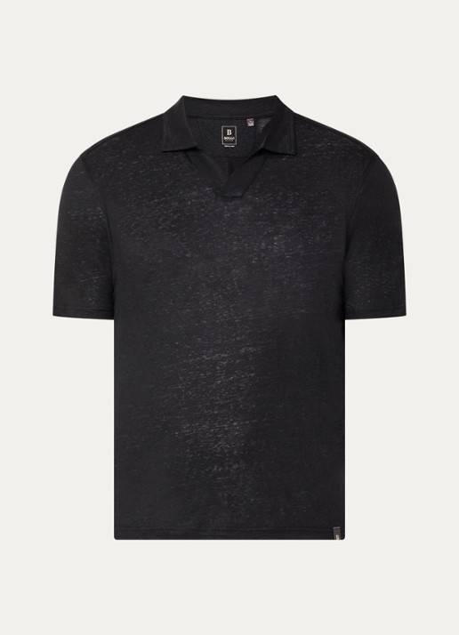 Boggi Milano Regular fit polo in linnenblend - voorkant 2 zwart