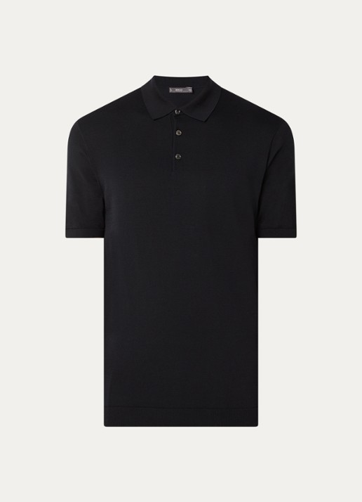 Boggi Milano Regular fit polo in zijdeblend - voorkant zwart