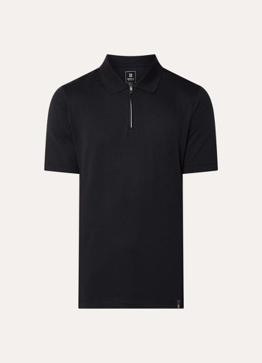 Boggi Milano Regular fit polo met halve rits - voorkant 2 zwart