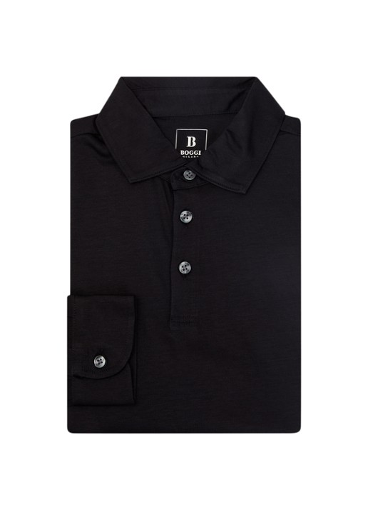 Boggi Milano Regular fit polo met lange mouw - voorkant zwart