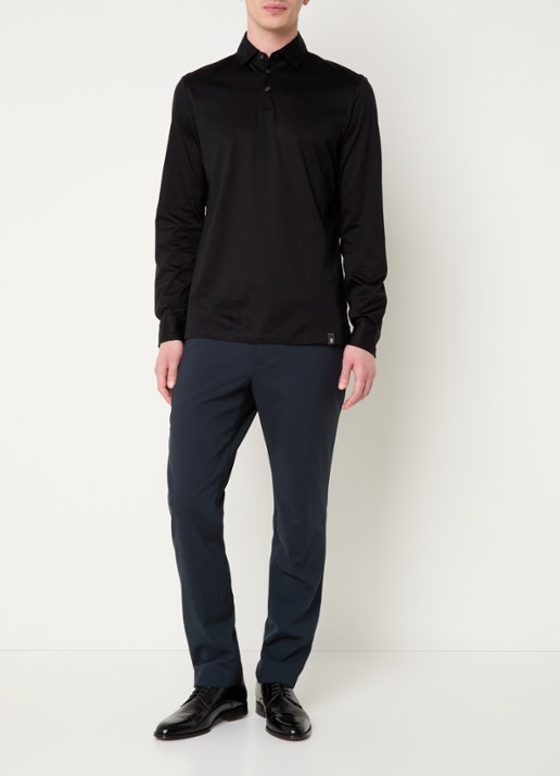 Boggi Milano Regular fit polo met lange mouw - voorkant 3 zwart