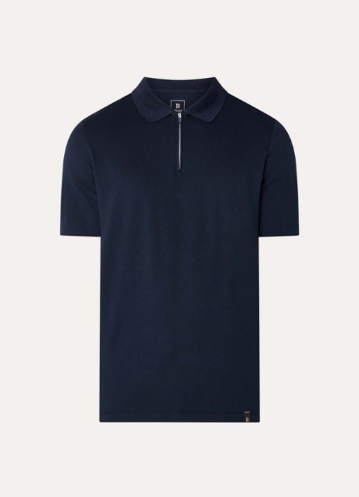 Boggi Milano Regular fit polo met met halve rits - voorkant donkerblauw