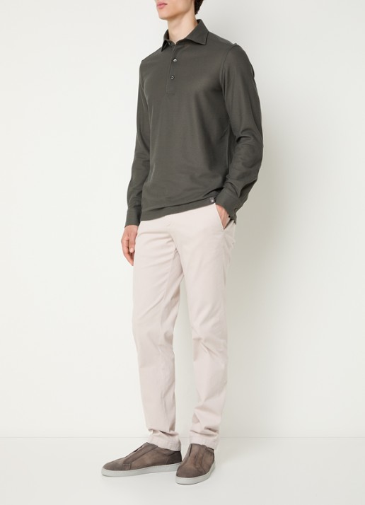 Boggi Milano Regular fit polo van piqué katoen - voorkant 3 legergroen