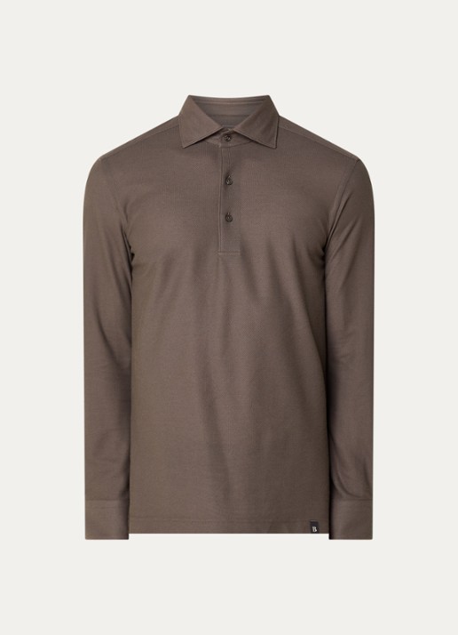 Boggi Milano Regular fit polo van piqué katoen - voorkant 2 donkerbruin