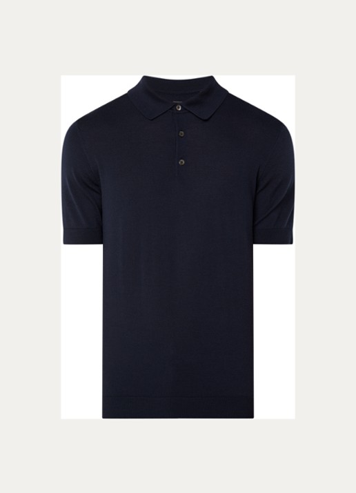 Boggi Milano Regular fit polo van wol met stretch - voorkant donkerblauw