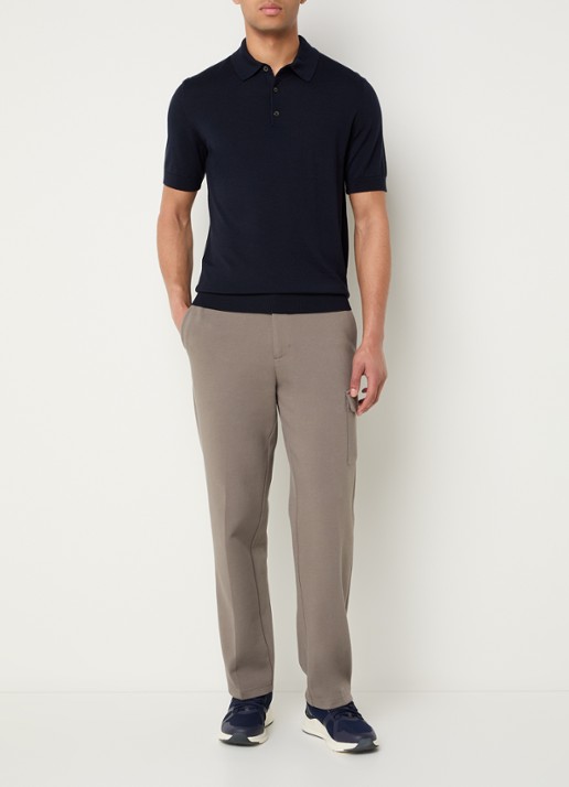 Boggi Milano Regular fit polo van wol met stretch - voorkant 2 donkerblauw