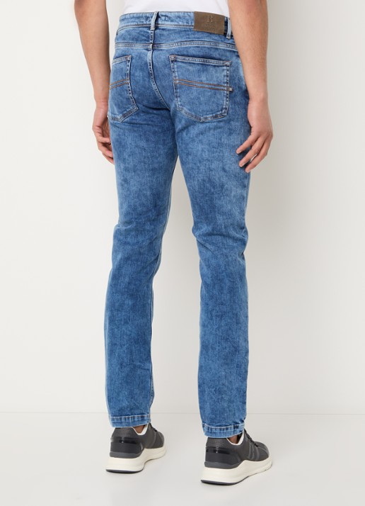 Boggi Milano Slim fit jeans met medium wassing - achterkant indigo