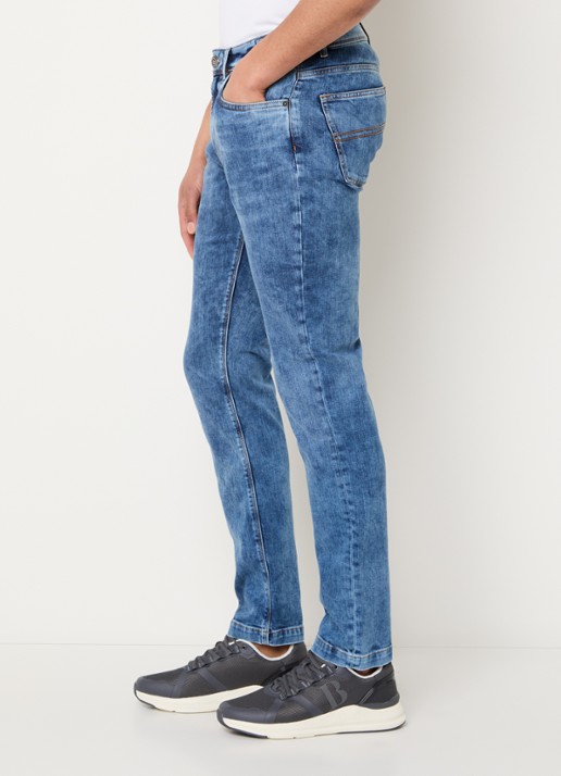 Boggi Milano Slim fit jeans met medium wassing - detail 5 indigo