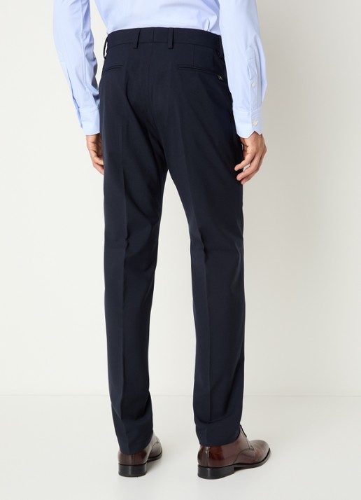 Boggi Milano Slim fit pantalon in wolblend met steekzakken - achterkant donkerblauw