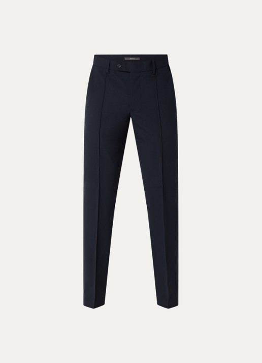 Boggi Milano Slim fit pantalon in wolblend met steekzakken - voorkant 4 donkerblauw