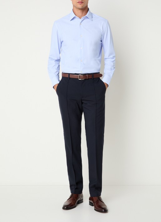Boggi Milano Slim fit pantalon in wolblend met steekzakken - voorkant 5 donkerblauw