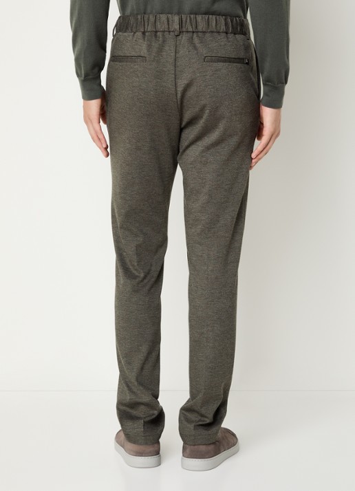 Boggi Milano Slim fit pantalon van jersey met gemêleerd dessin - achterkant 3 bruin