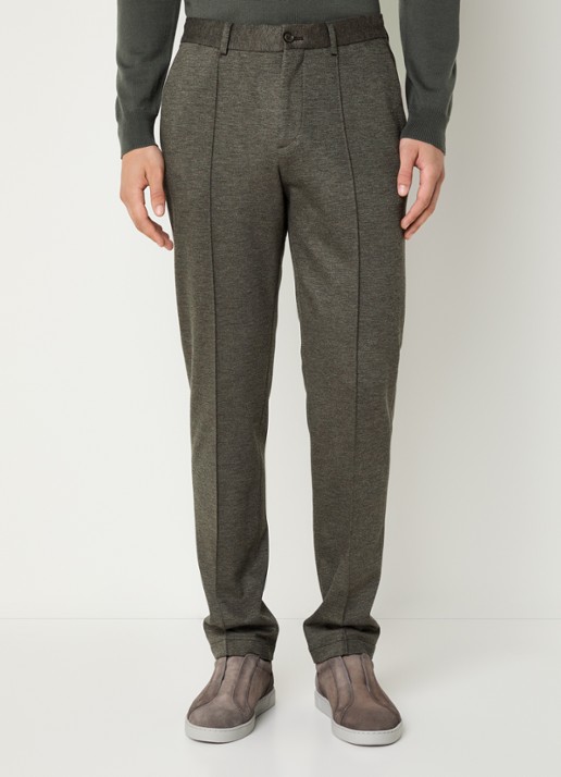 Boggi Milano Slim fit pantalon van jersey met gemêleerd dessin - detail 4 bruin