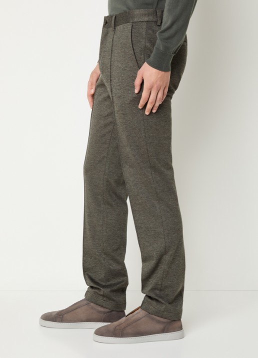 Boggi Milano Slim fit pantalon van jersey met gemêleerd dessin - detail 5 bruin
