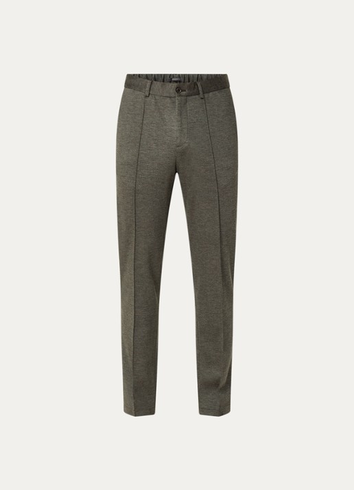 Boggi Milano Slim fit pantalon van jersey met gemêleerd dessin - voorkant bruin