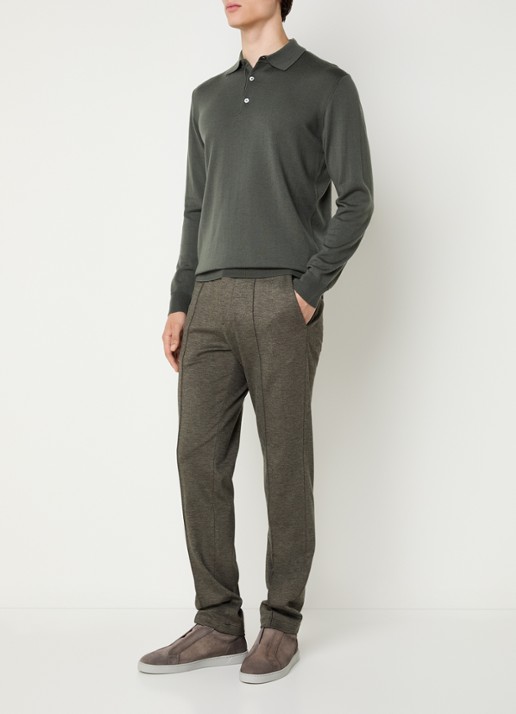 Boggi Milano Slim fit pantalon van jersey met gemêleerd dessin - voorkant 2 bruin