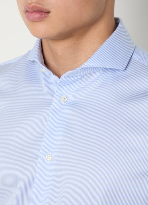 Boggi Milano Slim fit strijkvrij overhemd met streepprint - detail 4 lichtblauw