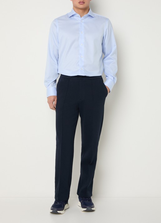 Boggi Milano Slim fit strijkvrij overhemd met streepprint - voorkant 5 lichtblauw