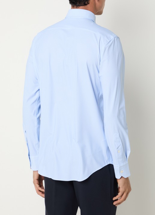 Boggi Milano Slim fit strijkvrij overhemd met wide spread kraag en streepdessin - achterkant lichtblauw