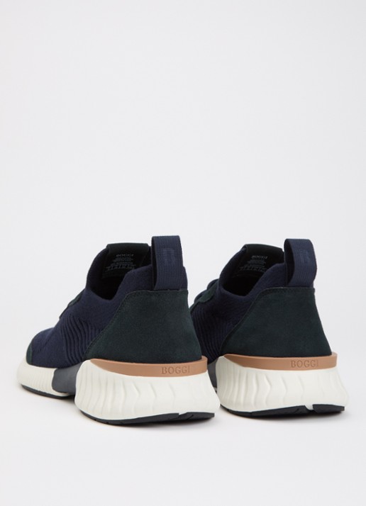 Boggi Milano Sneaker in wolblend met suède details - achterkant 5 donkerblauw
