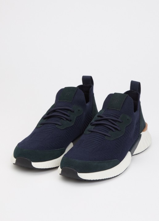 Boggi Milano Sneaker in wolblend met suède details - detail donkerblauw