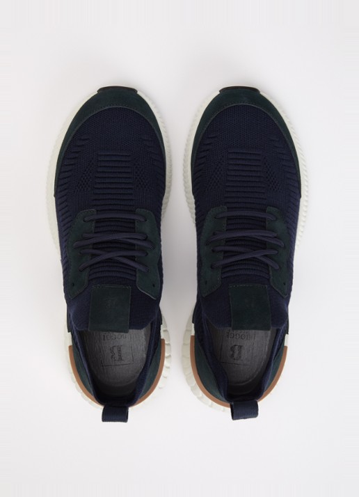 Boggi Milano Sneaker in wolblend met suède details - detail 2 donkerblauw