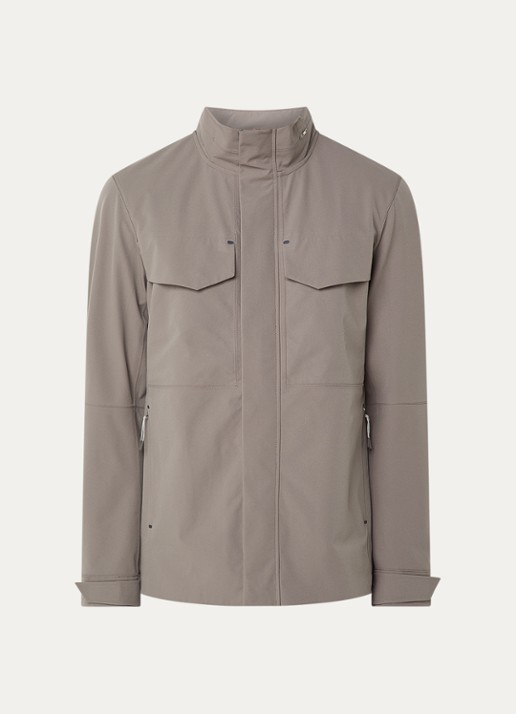 Boggi Milano Softshell jack met opbergbare capuchon en steekzakken - voorkant bronsgroen