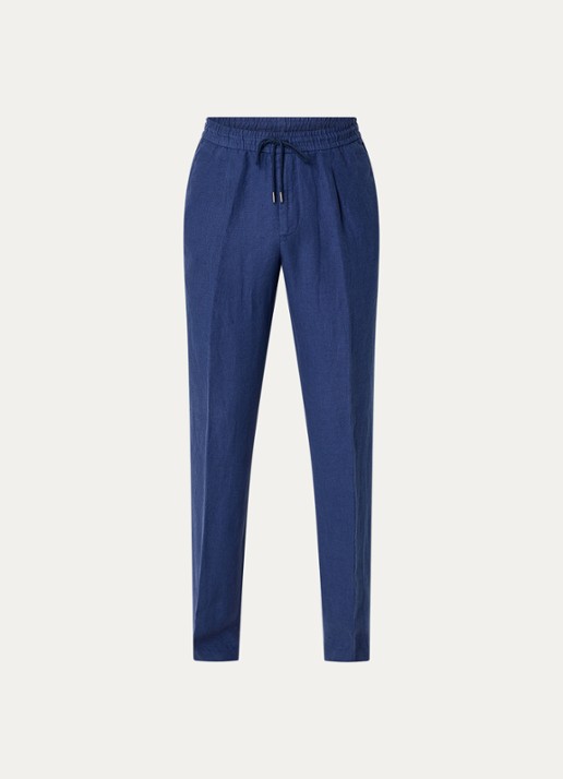 Boggi Milano Straight fit chino van linnen met steekzakken - voorkant 4 royalblauw