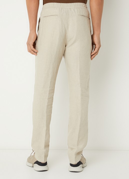 Boggi Milano Straight fit chino van linnen met steekzakken - achterkant 5 creme