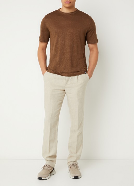 Boggi Milano Straight fit chino van linnen met steekzakken - voorkant 2 creme