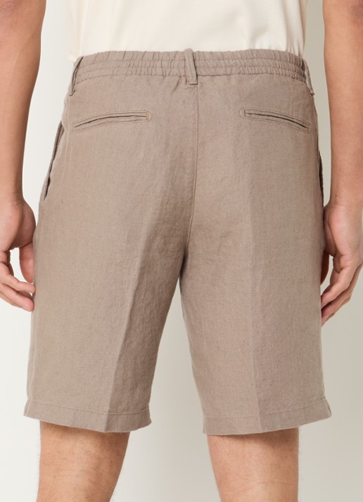 Boggi Milano Straight fit korte broek van linnen met steekzakken - achterkant 3 zand